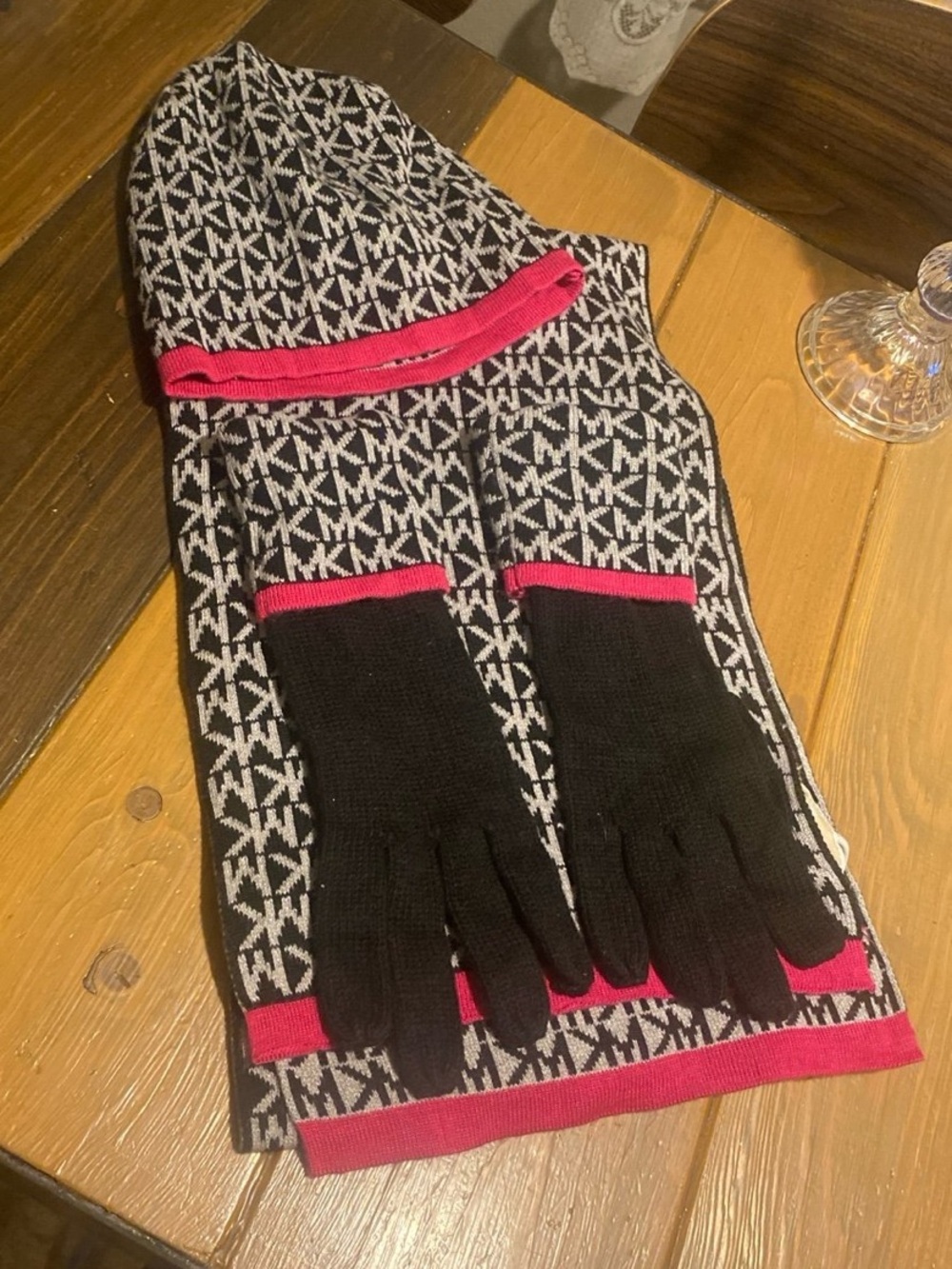 Michael Kors scarf, beanie and glove set